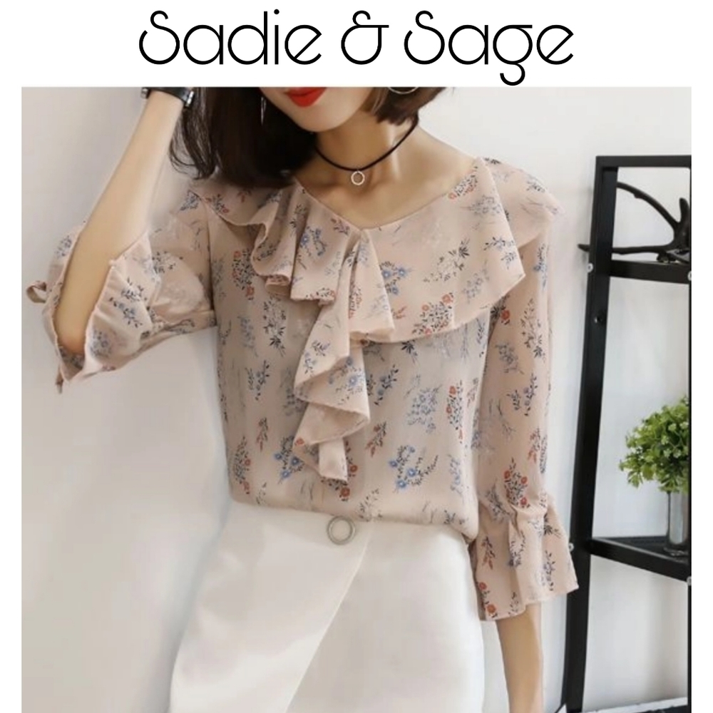 Sadie & Sage Peach Ruffle Blouse